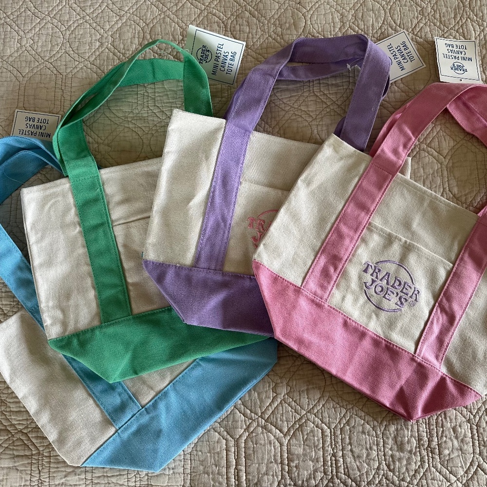 BUNDLE OF 2 BAGS **Limited Edition** Trader Joe’s Mini Pastel Canvas Tote Bag